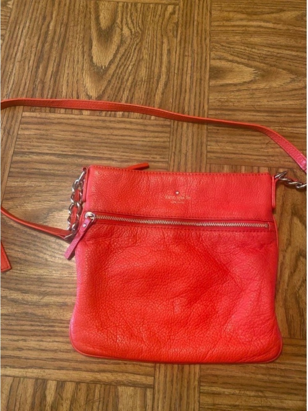 Kate Spade coral square leather over the shoulder crossbody bag w/ inside pocket